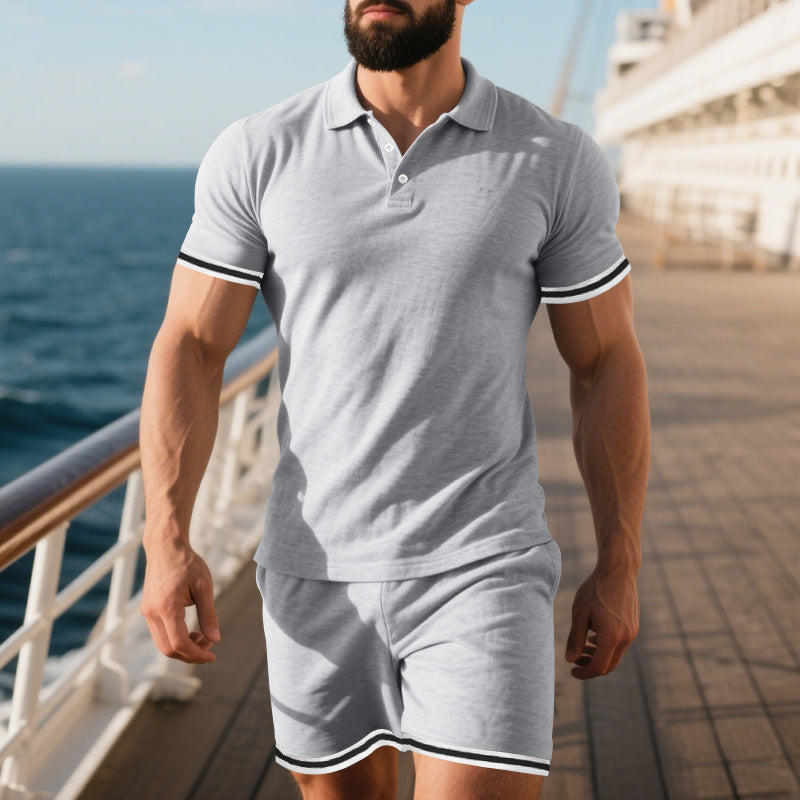 Herren Poloshirt und Shorts Set mit Kontrast Details Moderne Sommermode