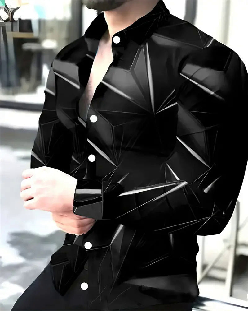 Herren Hemd Langarm Modernes 3D Dreieck Design