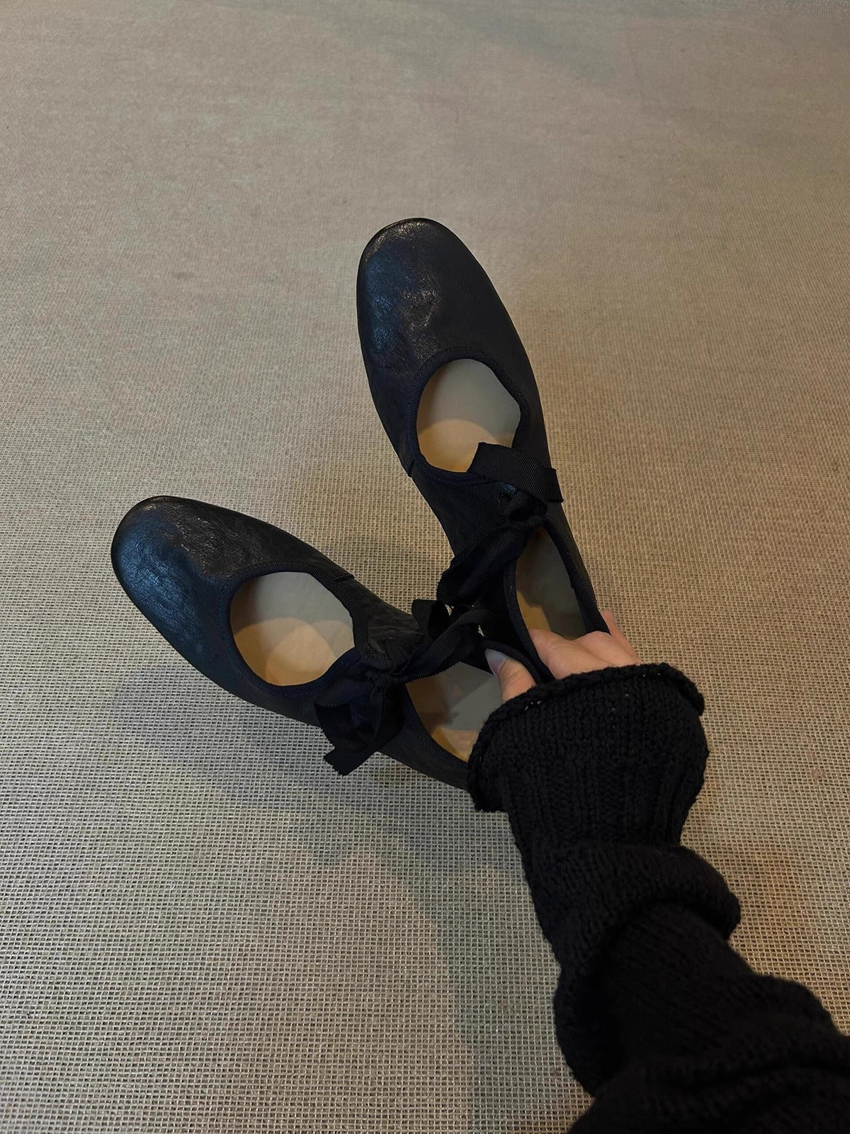 Damen Ballerinas Elegante Leder Schuhe Schwarz Damenmode