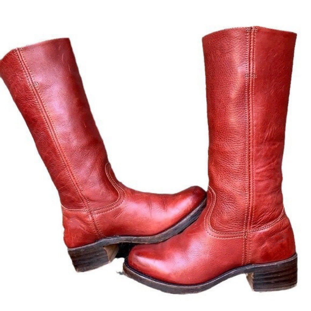 Damen Lederstiefel Westernstil Blockabsatz Schuhe