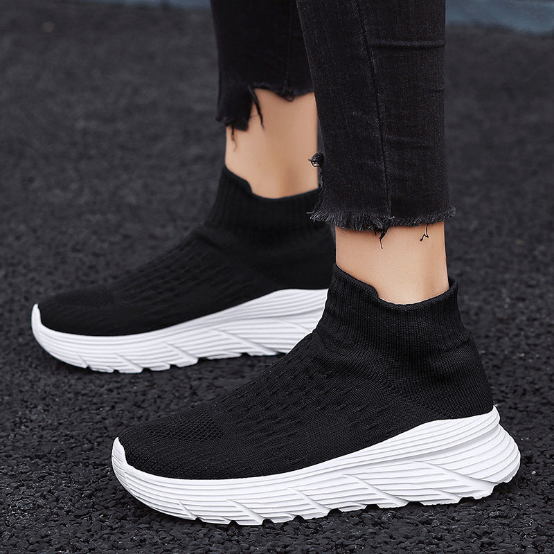 Damen Sneaker Sportlich Elastisch Strick Optik