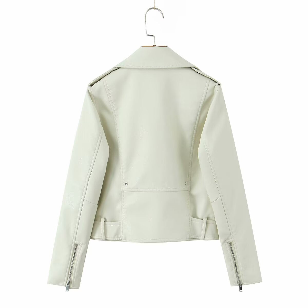 Leder Bikerjacke Damen Schnallenverschluss Schwarz