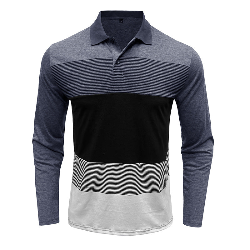 Herren Polo Langarm Streifenmuster Modern