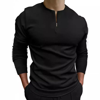 Herren Langarmshirt Sportlich Modern Stehkragen Reißverschluss