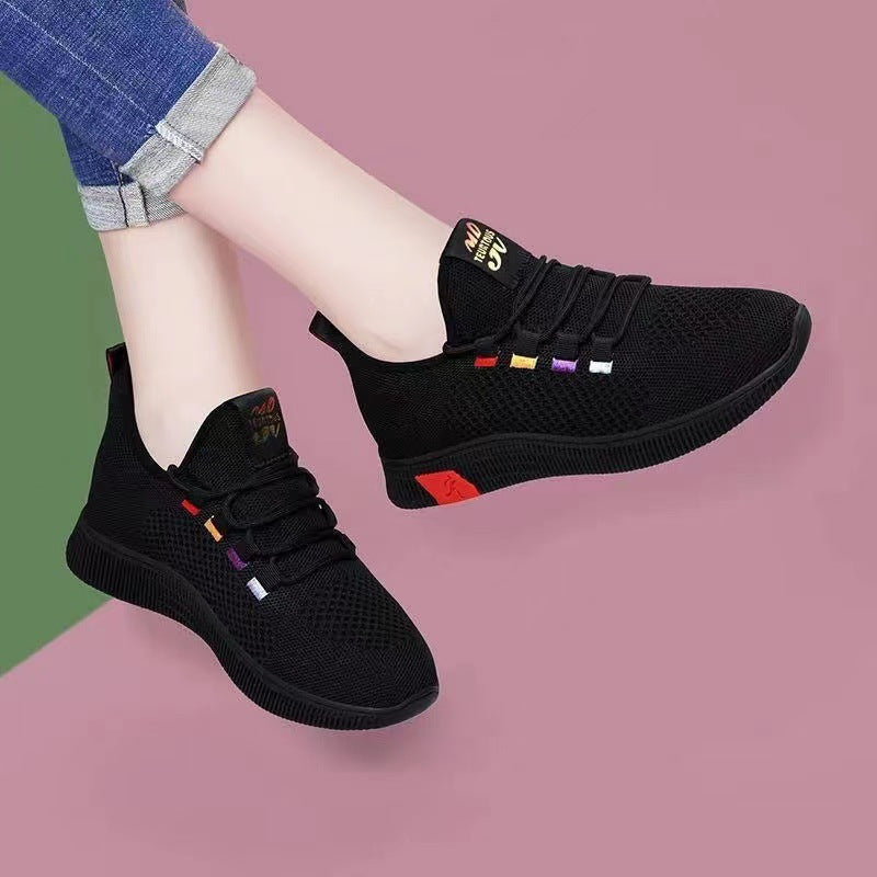 Damen Sneaker Sportlich Atmungsaktiv Lace Up Schwarz