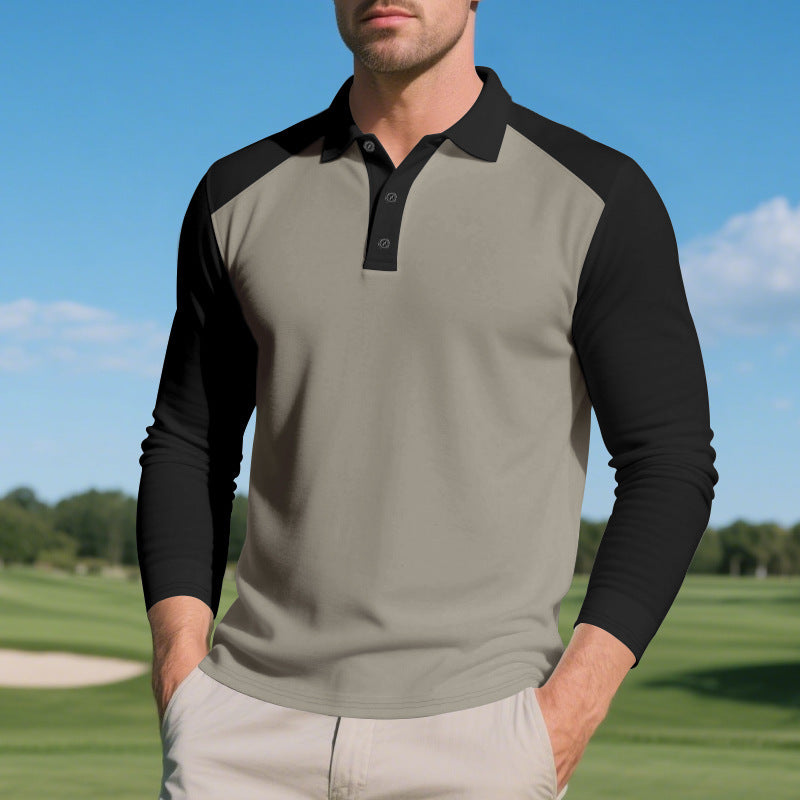 Herren Poloshirt Langarm Kontrastnähte Trendy