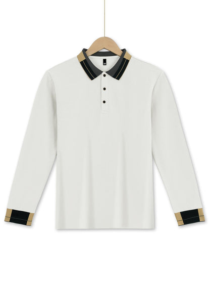 Herren Polohemd Langarm Modern mit Kontrastkragen