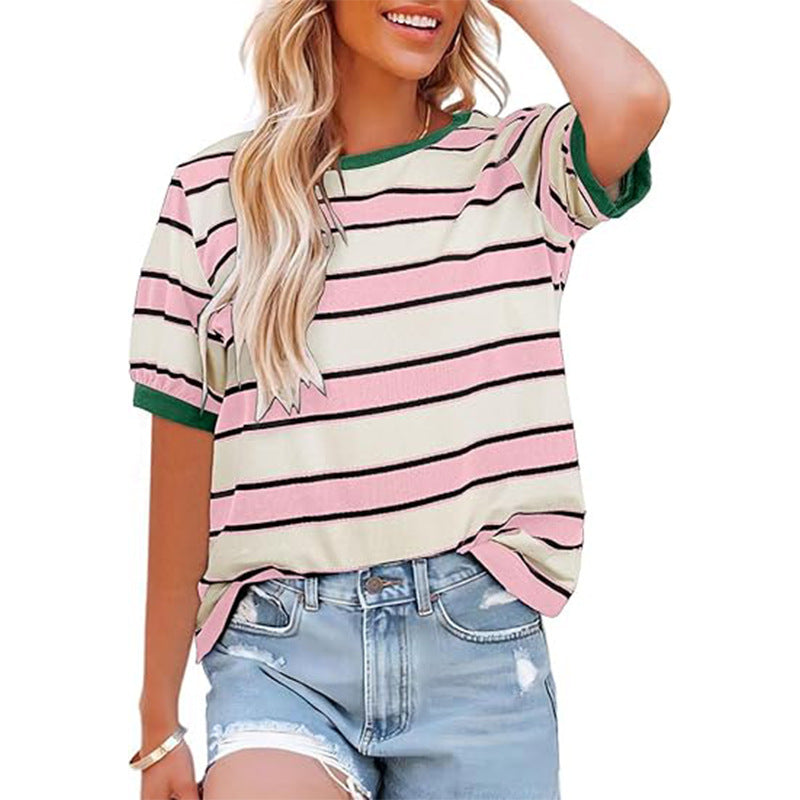 Damen T-Shirt Kurzarm Streifen Rundhals Modern