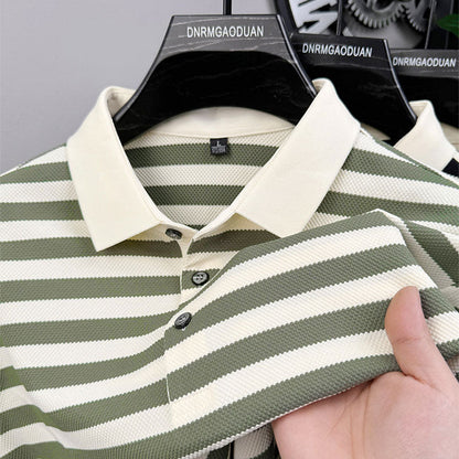 Herren Poloshirt Streifenmuster Modern mit Knöpfen
