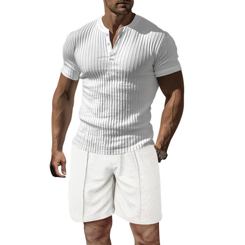 Herren Kurzarm T-Shirt Gerippt Modern Sportlich