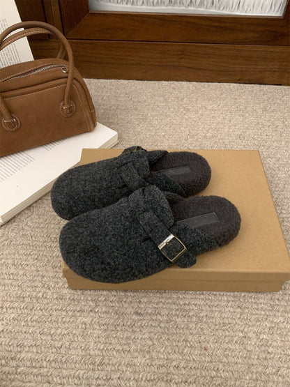 Damen Clogs Wollfilz Warm Schnalle Mode
