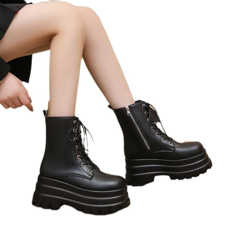 Damen Stiefel Plateau Chunky Schnürstiefel Wintermode