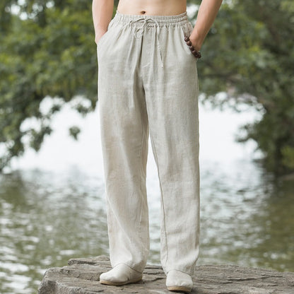 Herren Leinenhose Bequem Elastisch Mit Seitentaschen