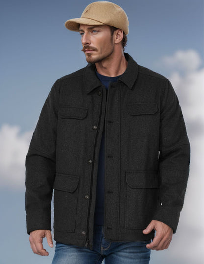 Herren Wolljacke Lässig mit Brusttasche Winter