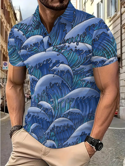 Herren Poloshirt Wellenmuster Trendig Berlin Style