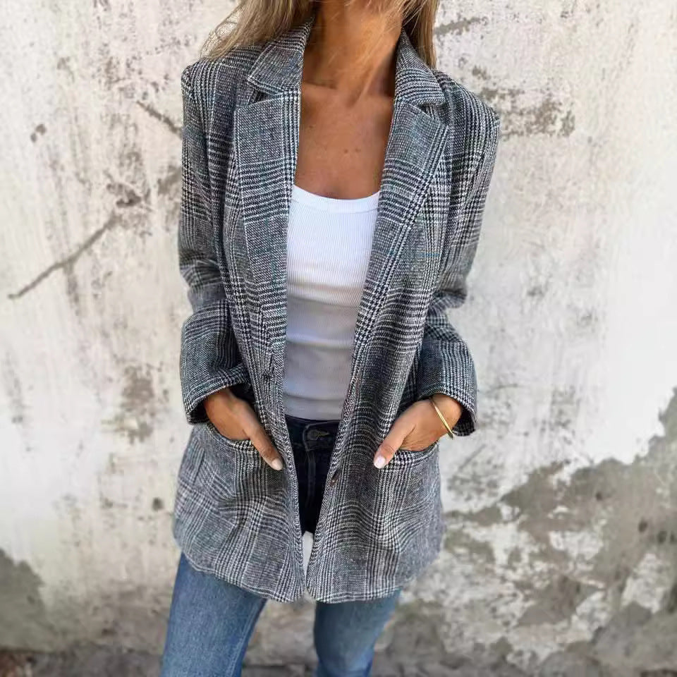 Damen Blazer Karierter Slim Fit Modern