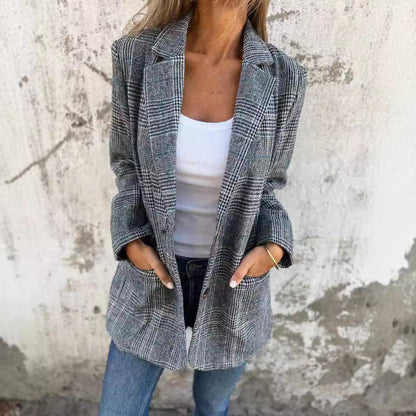 Damen Blazer Karierter Slim Fit Modern