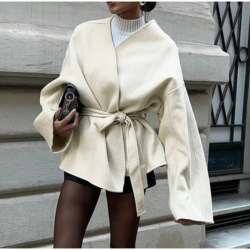 Elegante Damen Wickeljacke Mit Taillengürtel