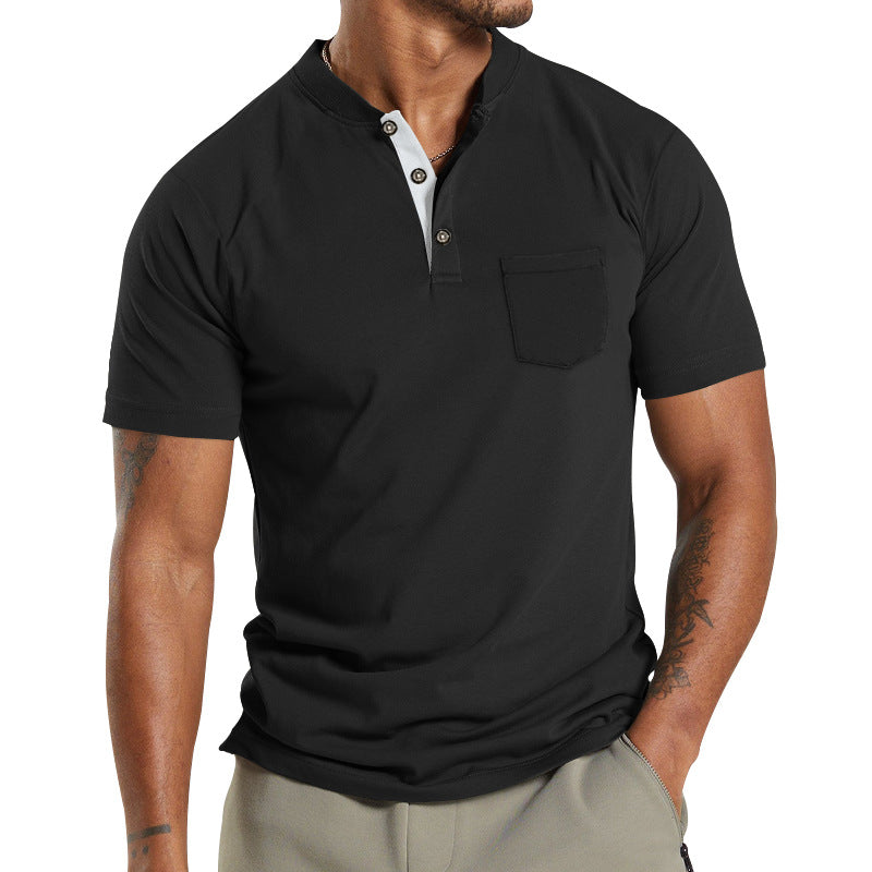 Herren T-Shirt Kurzarm mit Brusttasche Modern Kragen
