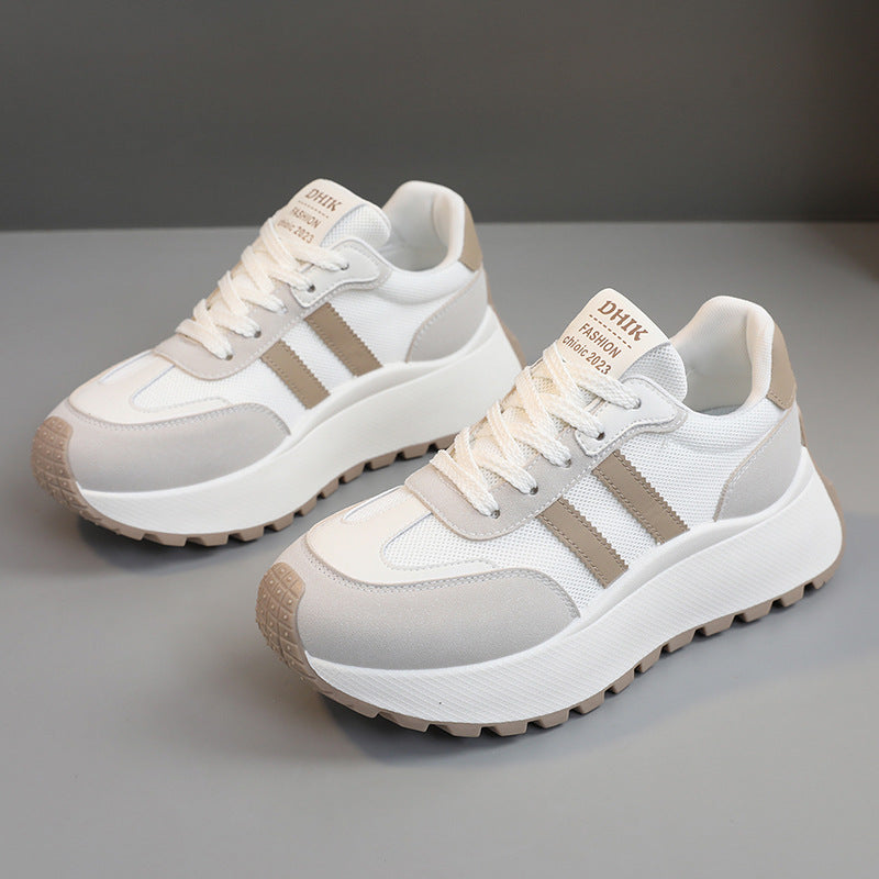 Damen Plateausneaker Hoch Atmungsaktiv Mesh Weiß