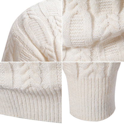 Herren Pullover Grobstrick Rundhals Zopfmuster Modern