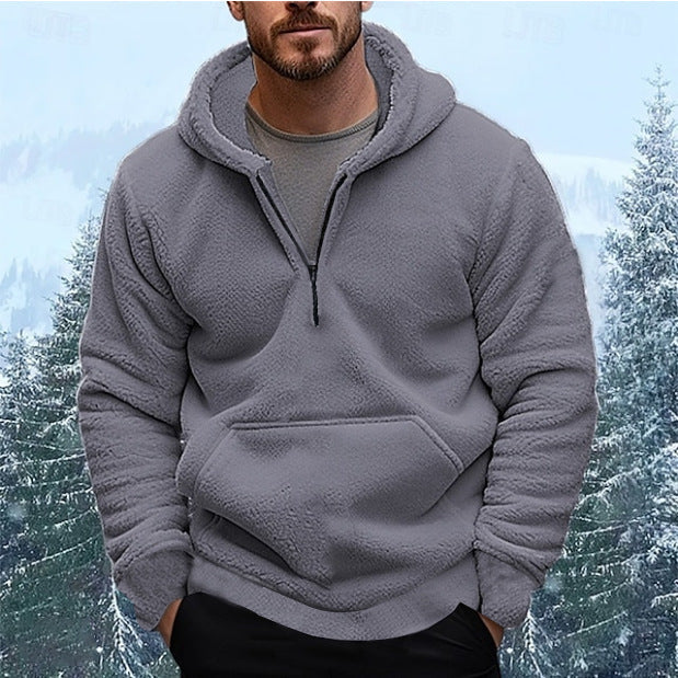 Herren Fleece Pullover Kapuzenjacke Kurz Reißverschluss Kängurutasche