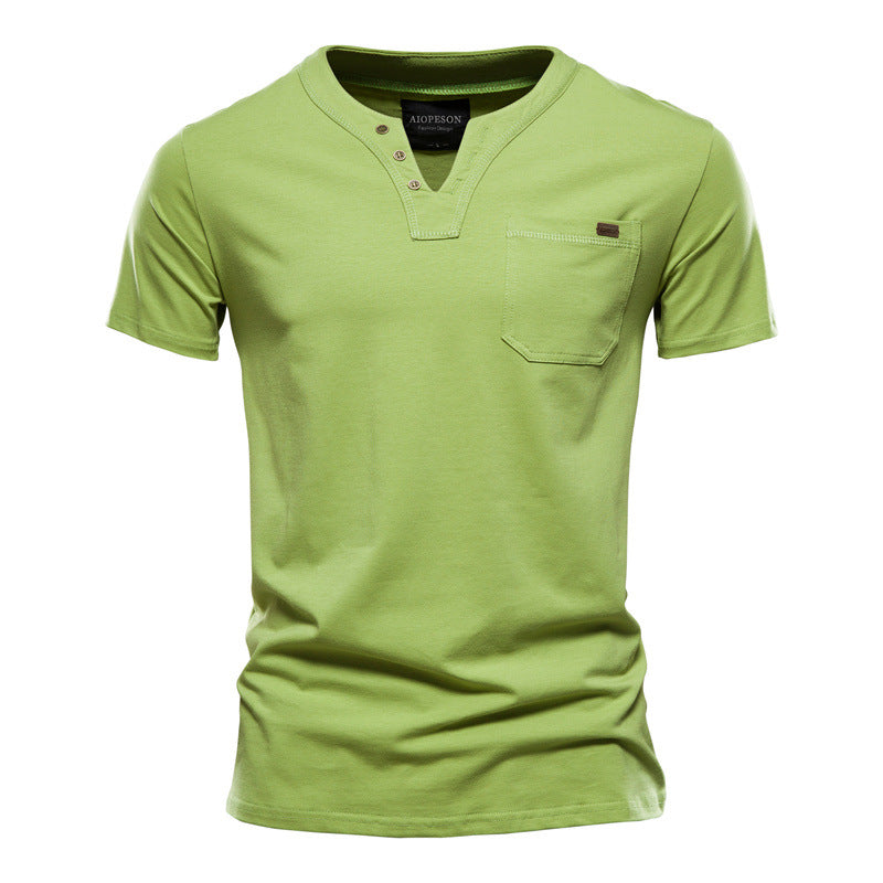 Herren Kurzarm-Shirts Modern mit Brusttasche und Henley-Ausschnitt