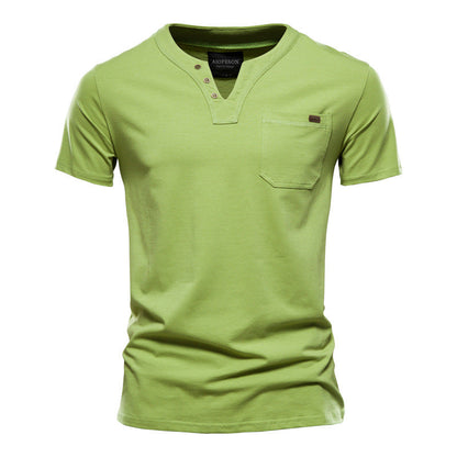 Herren Kurzarm-Shirts Modern mit Brusttasche und Henley-Ausschnitt