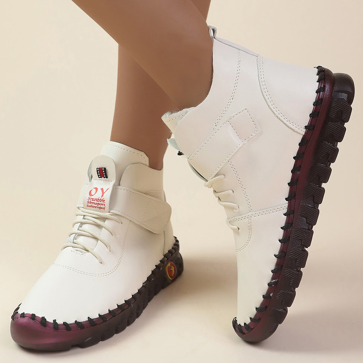 Damen Schnürstiefel Weiches Kunstleder Praktisch