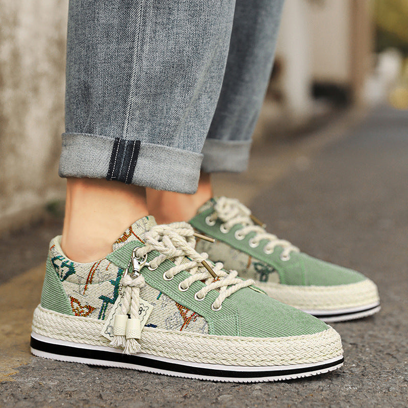 Damen Sneaker Bequem Geflochtene Sohle Trendschuhe
