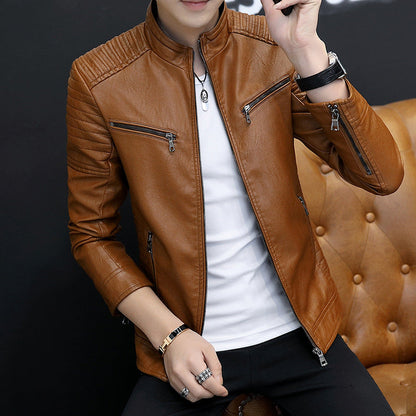 Lederjacke Herren Modern Biker Stil Schwarzes Kunstleder