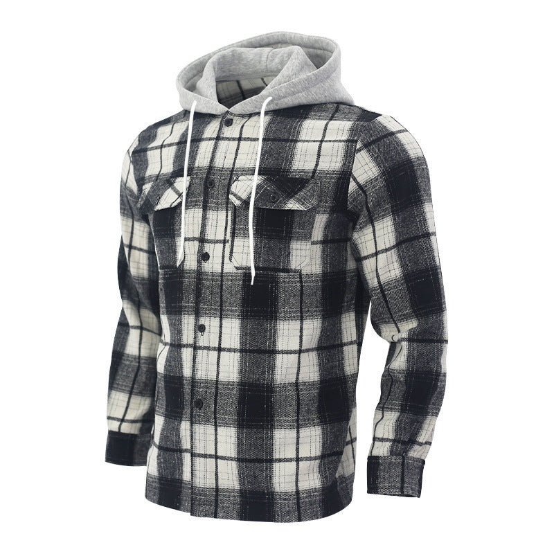 Herren Flanelljacke kariert mit Kapuze und Brusttaschen
