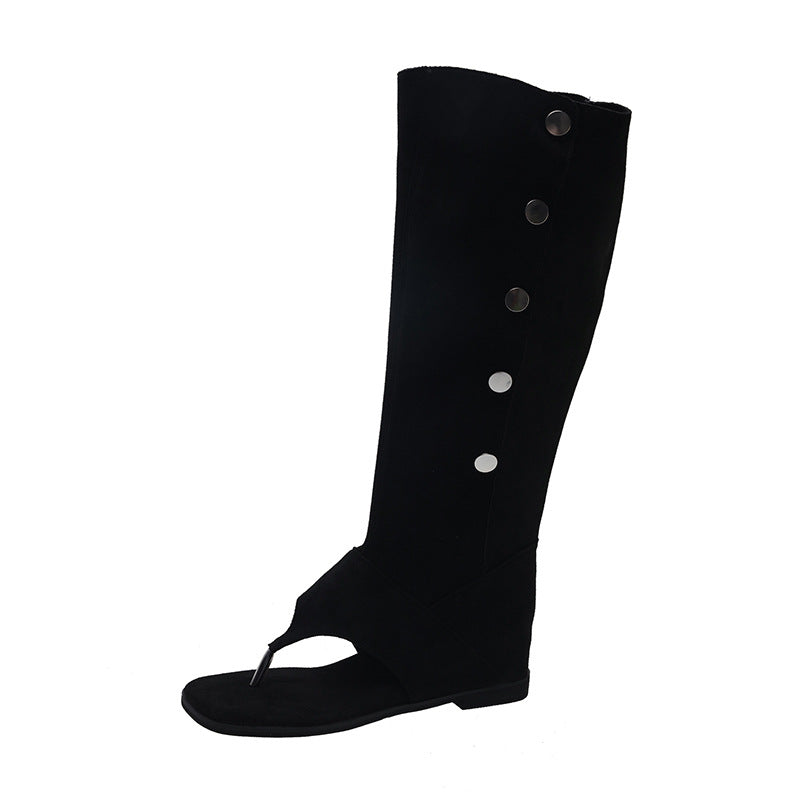 Damen Stiefel Offen modisch Riemendesign Elegante Knöpfe