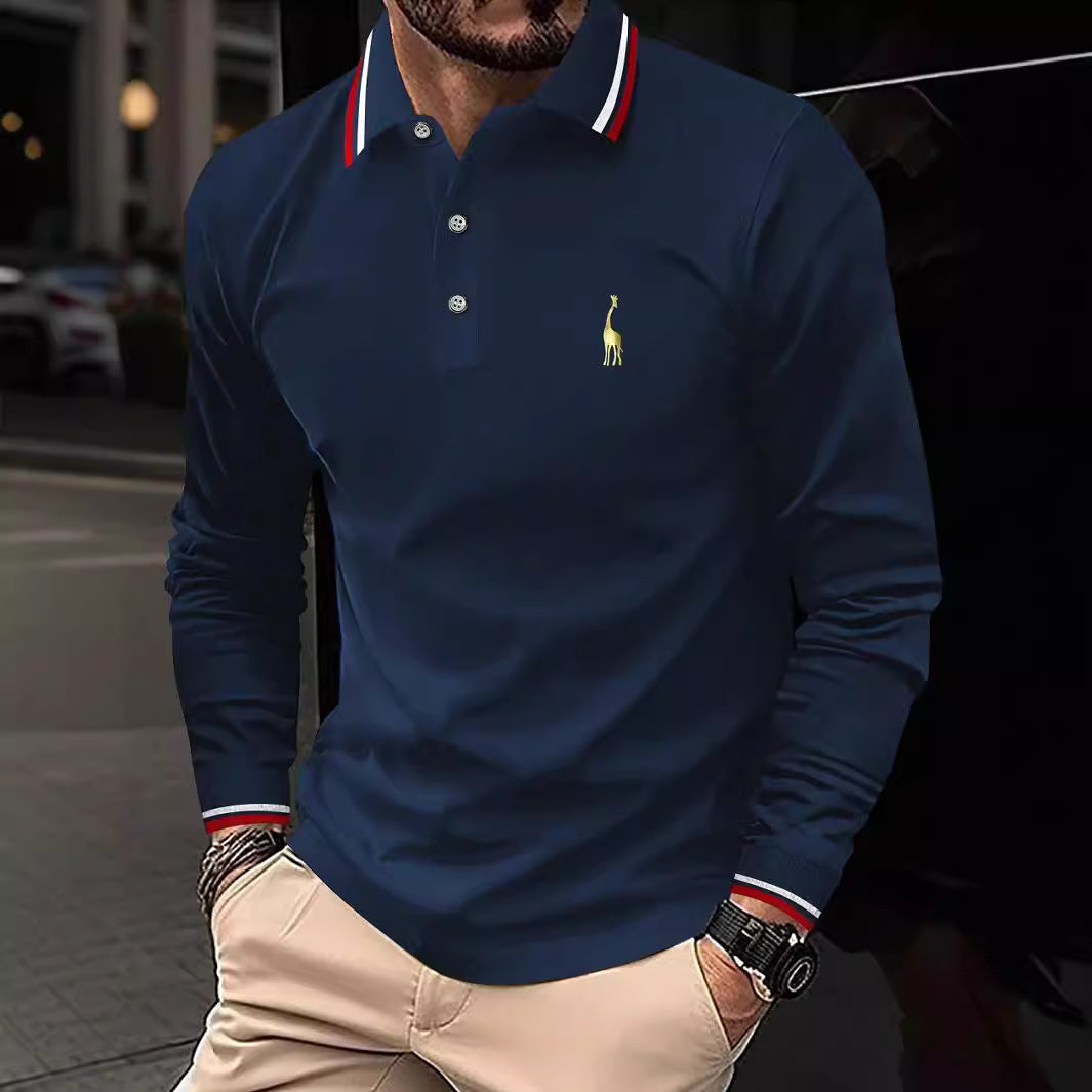Herren Poloshirt Langarm Sportlich Kontrastbündchen Modern