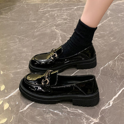 Damen Loafer Schuhe Klassisch mit Schnalle Schwarz