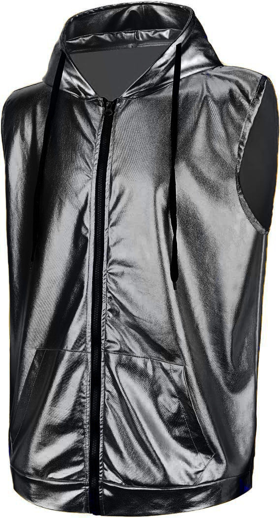 Herren Kapuzenweste Modern Metallic Glanz mit Taschen