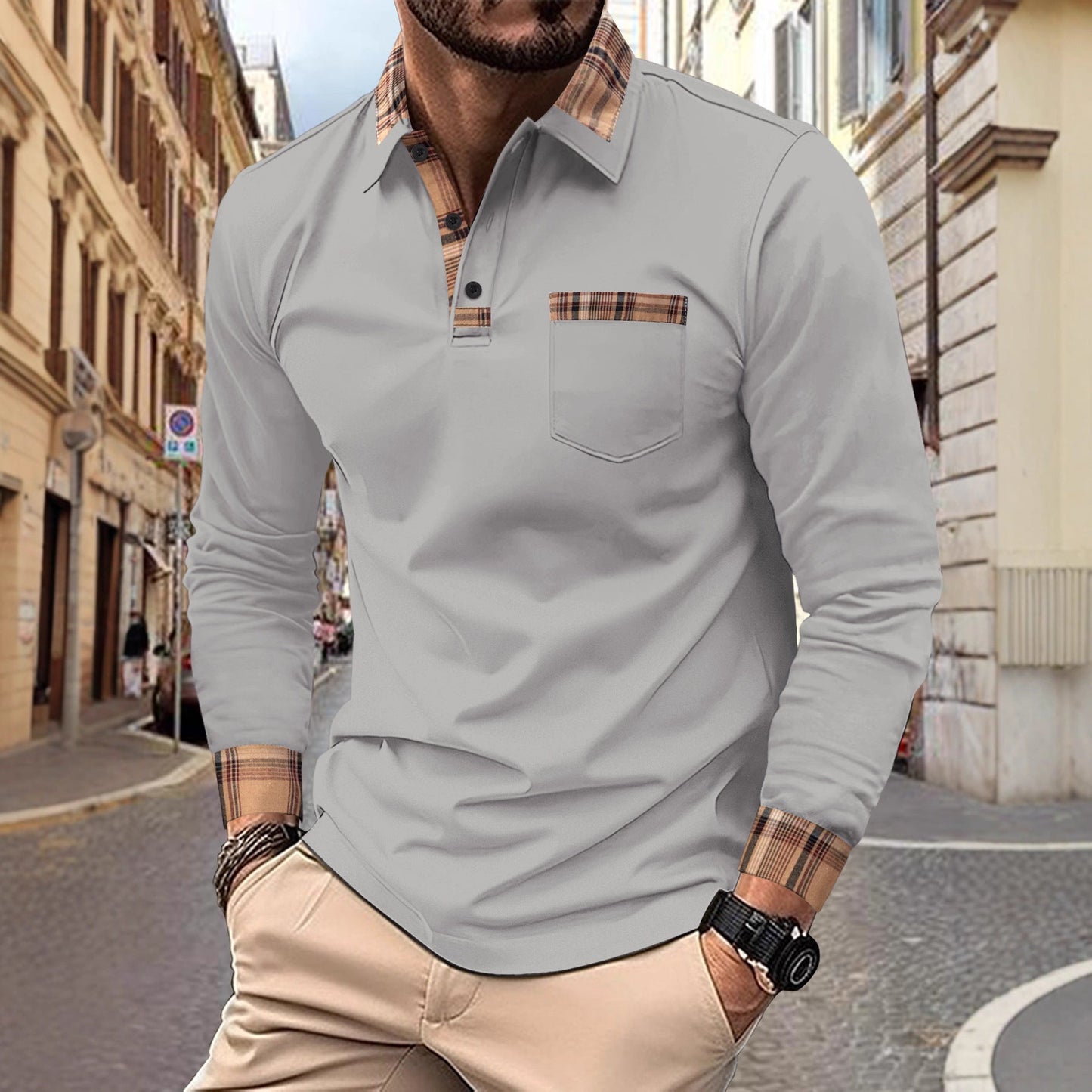 Herren Poloshirt Modern Kontrastkragen Trendy Style