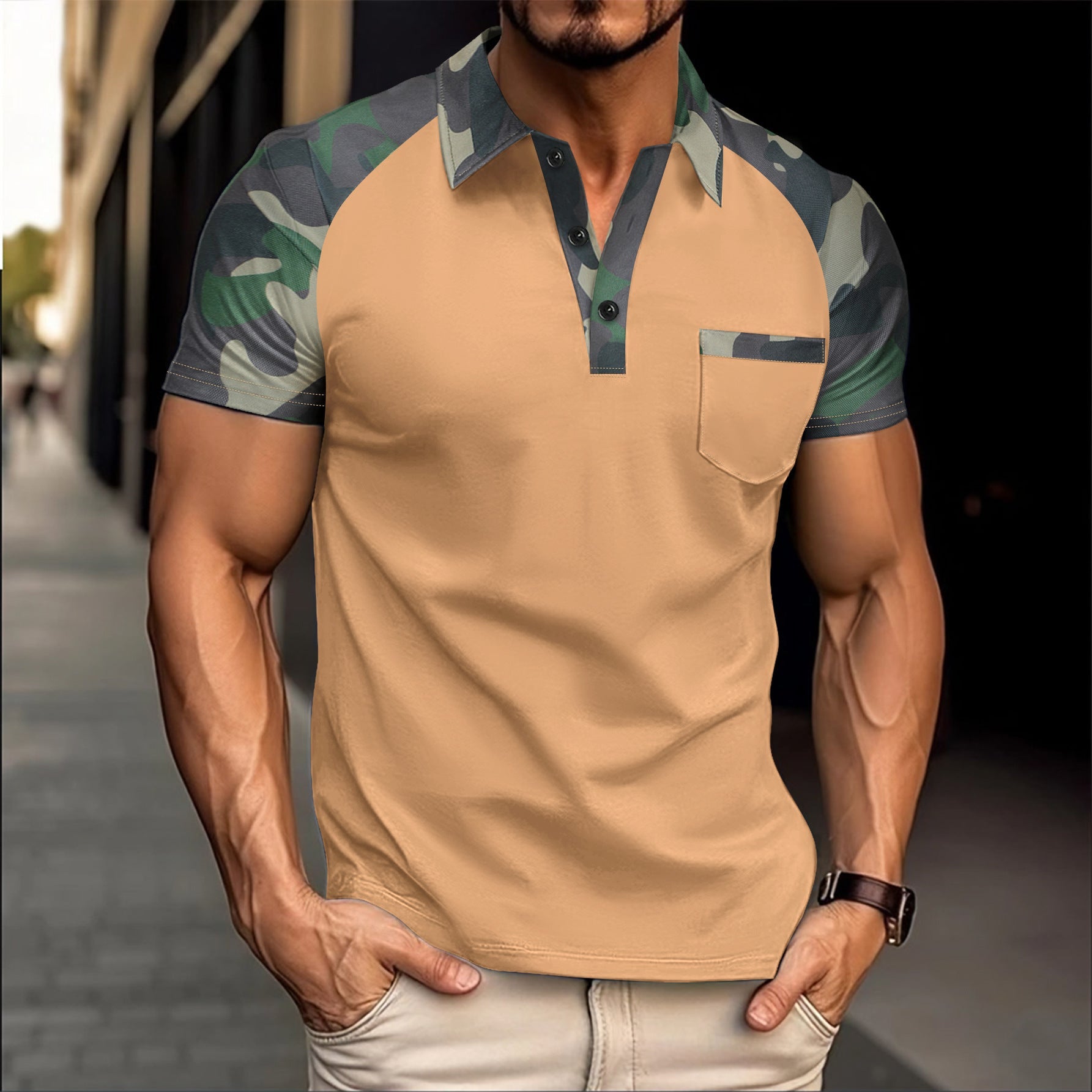 Herren Polohemd Camouflage Modern Streetwear Style - BerlinGlamour