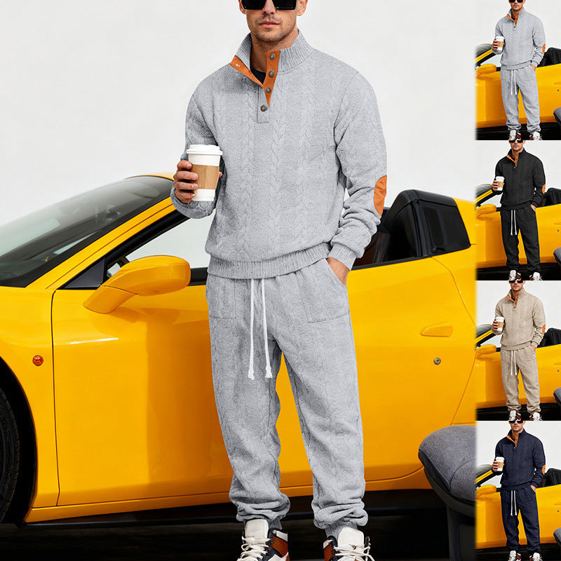 Herren Jogginganzug Strick Modern mit Kragen und Taschen - BerlinGlamour