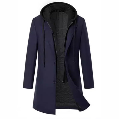 Herren Mantel Eleganter Wintermantel mit Kapuze und Taschen