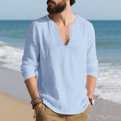 Herren Langarmshirt V-Ausschnitt Baumwoll Modern