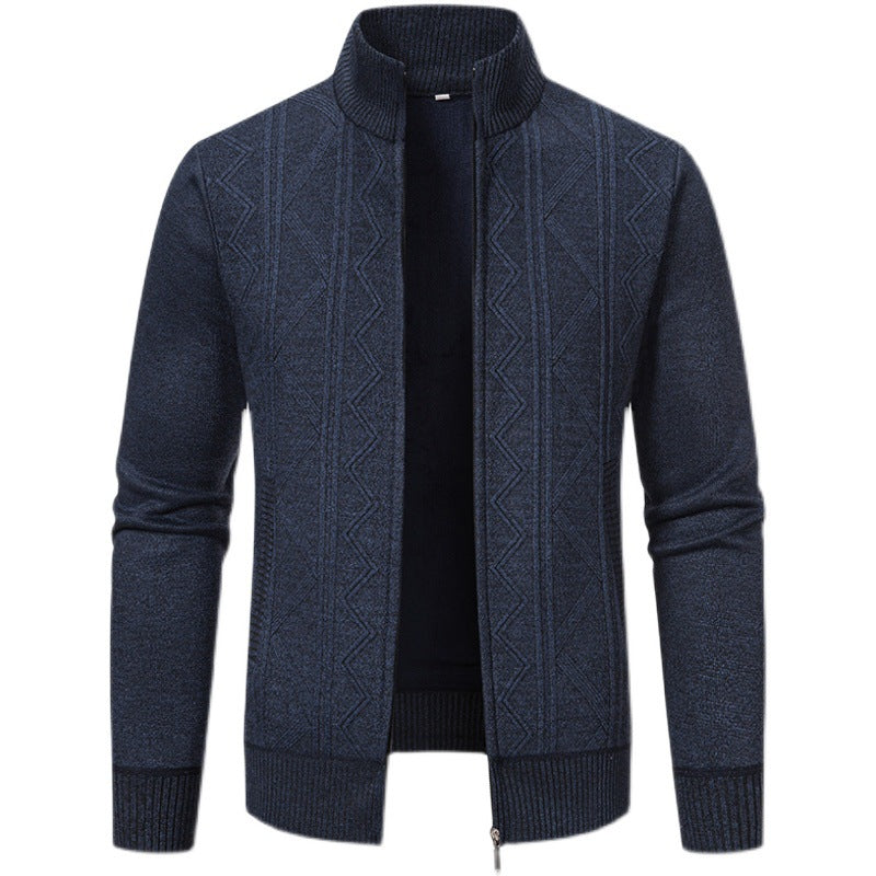 Herren Strickjacke Elegante Zopfmuster Hochkragen
