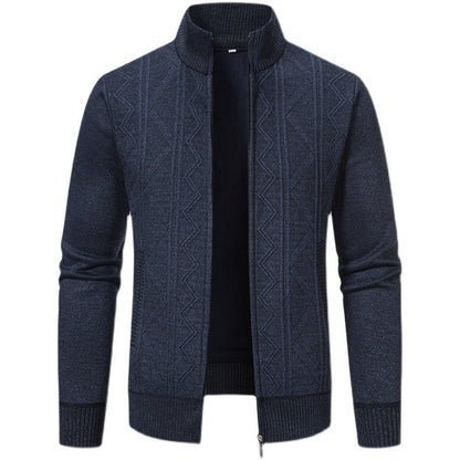 Herren Strickjacke Elegante Zopfmuster Hochkragen