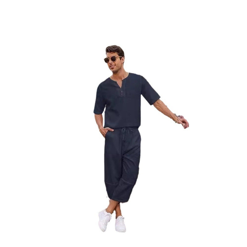 Herren Freizeitanzug-Set mit Knopfleiste Modern Stylisch
