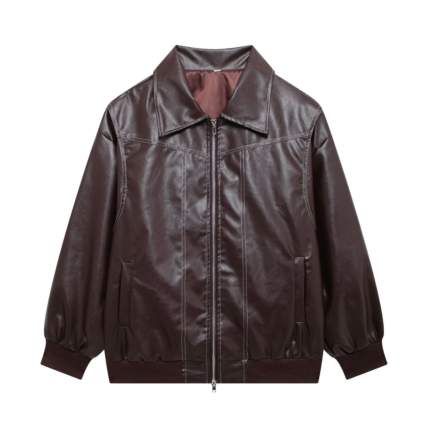 Lederjacke Damen Modern mit Reißverschluss und Taschen