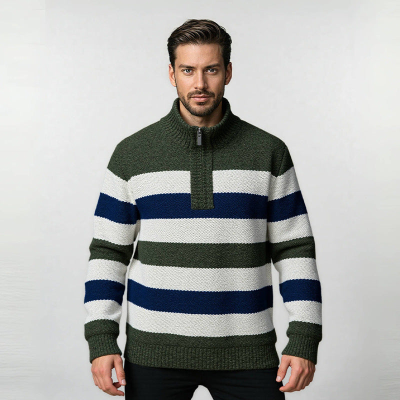 Herren Strickpullover Modern mit Reißverschluss und Streifen