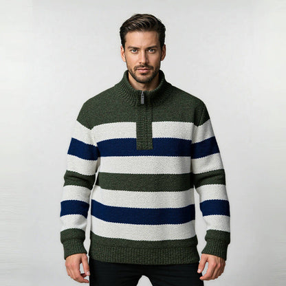 Herren Strickpullover Modern mit Reißverschluss und Streifen