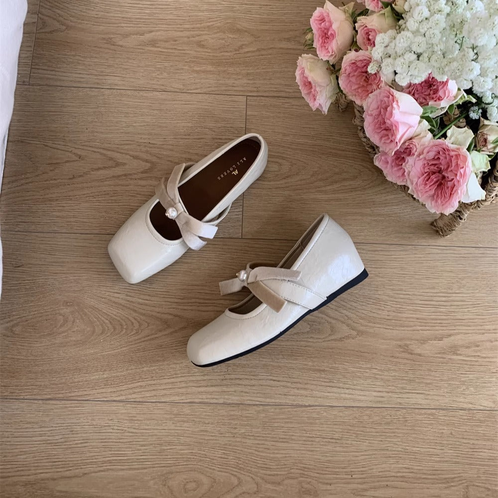 Damen Ballerinas Schleifenakzent Perlen Elegant