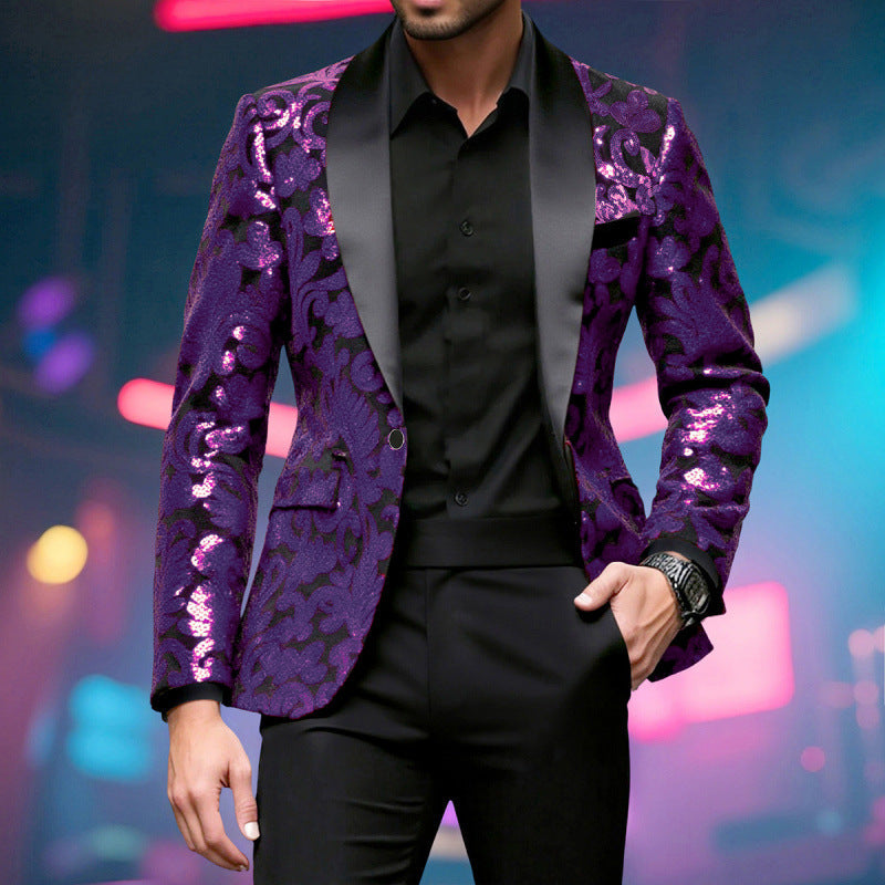 Herren Blazer Pailletten mit Floralem Design Elegant