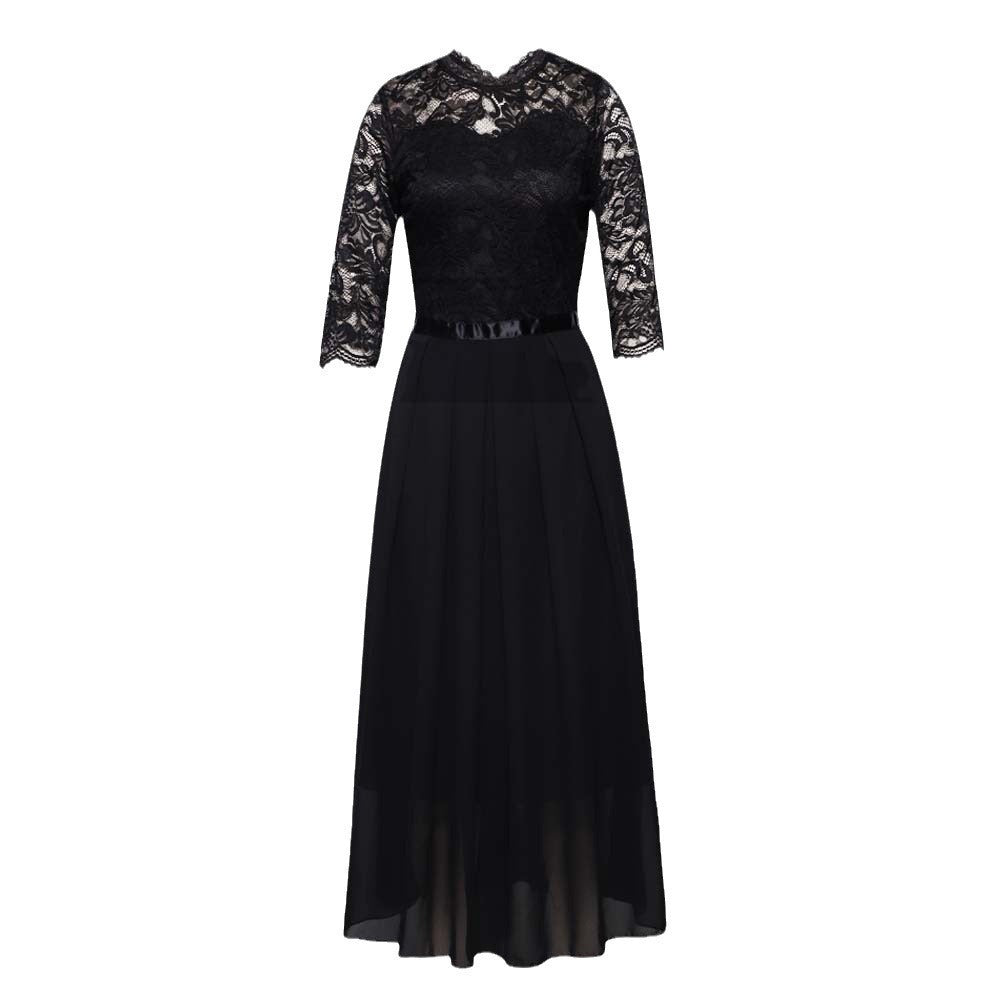 Elegantes Maxikleid Damen Langärmlig Spitze Chiffon Abendkleid